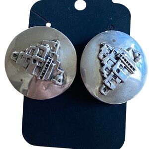 Sterling Silver Round Pueblo Design Pierced Earrings